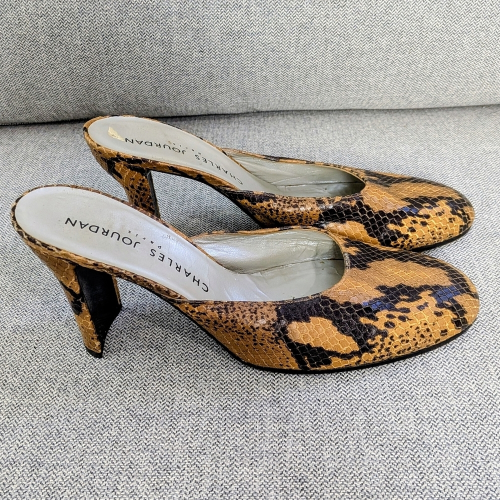 Charles Jourdan Paris Python Leather Block Heel Mules – Size 7.5 – Vintage